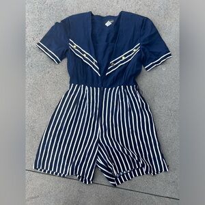 80s VTG Blue & White Sailor Jumpsuit Romper Sz 10